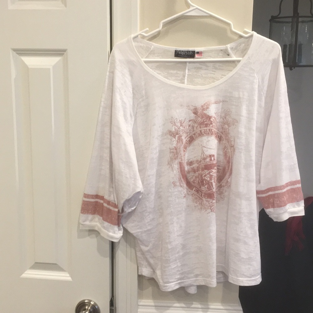 3/4 sleeve white camp tee!